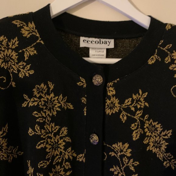 Vintage Black + Gold Floral Cottagecore Cardigan SZ XL - Picture 4 of 14